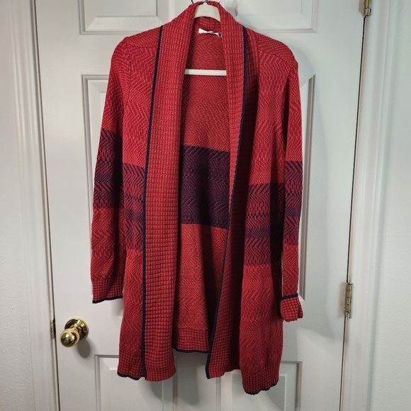 Cabi open front long joy cardigan sweater red and blue size medium style 897 - Picture 1 of 8